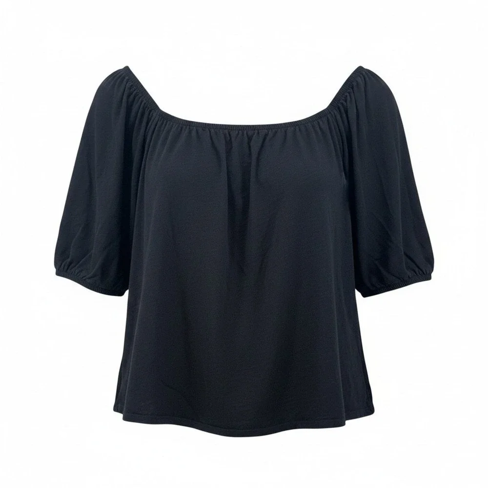 Old Navy Black Milkmaid‎ Puff Sleeve Square Neck Blouse Top XL